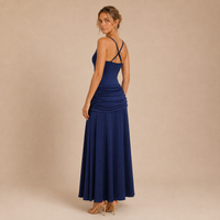 Vestido Maxi Drapeado Celeste