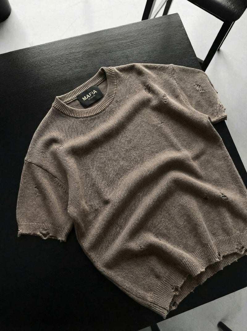 Camiseta Oversize Desgastada Piedra