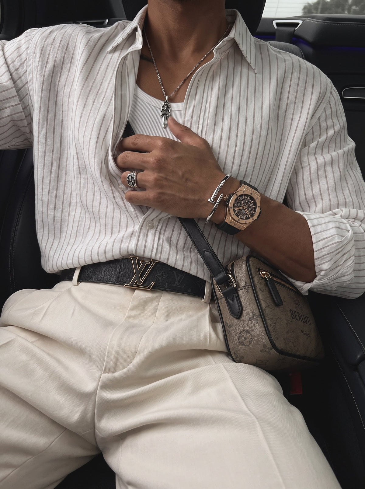 Camisa Oversize Rayas Crudo Camel