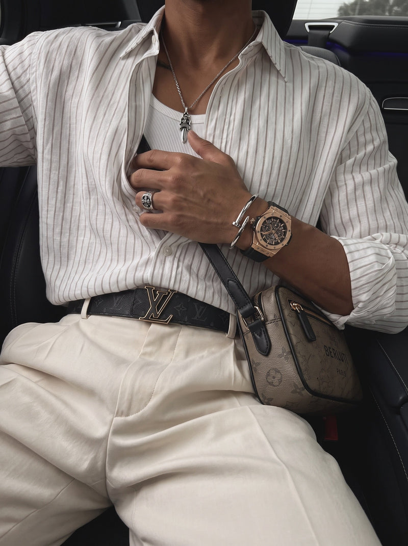 Camisa Oversize Rayas Crudo Camel