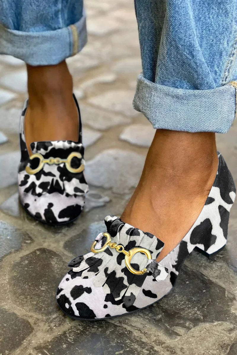 Tacones Gruesos Mate con Flecos
