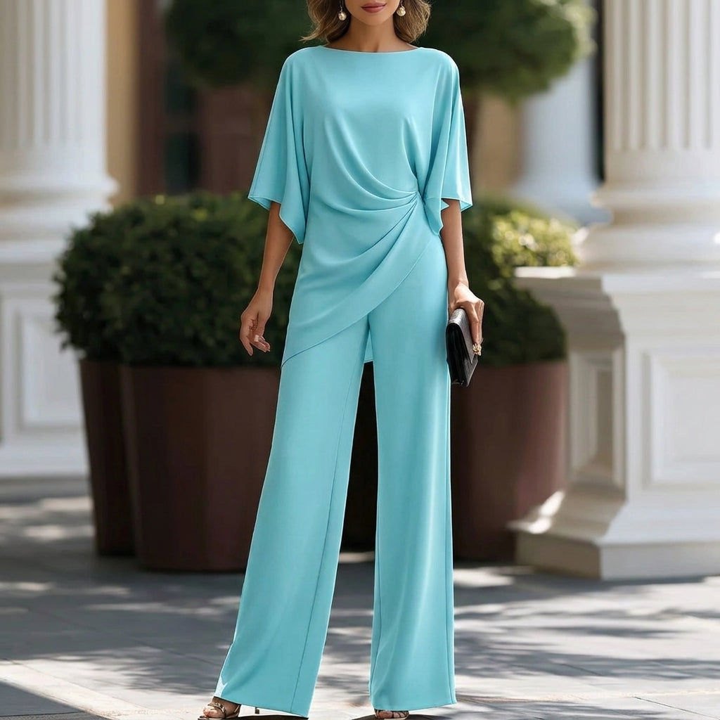 Conjunto Blusa Drapeada y Pantalón Ancho