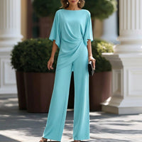 Conjunto Blusa Drapeada y Pantalón Ancho