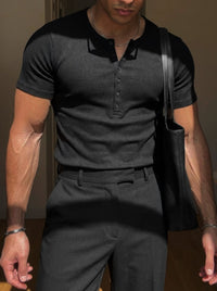 Camiseta con Botones Ajustada Negra