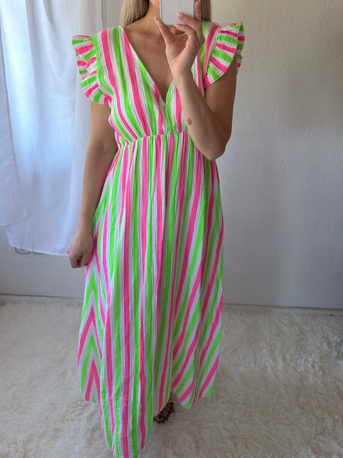 Vestido Maxi Rayas Celeste