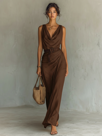 Vestido Maxi de Escote Drapeado Bianca