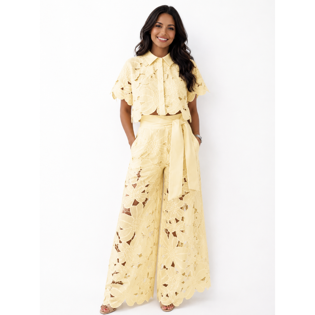 Conjunto Blusa y Pantalón Bordado de Algodón