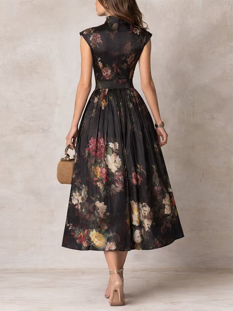 Vestido Midi Floral Negro