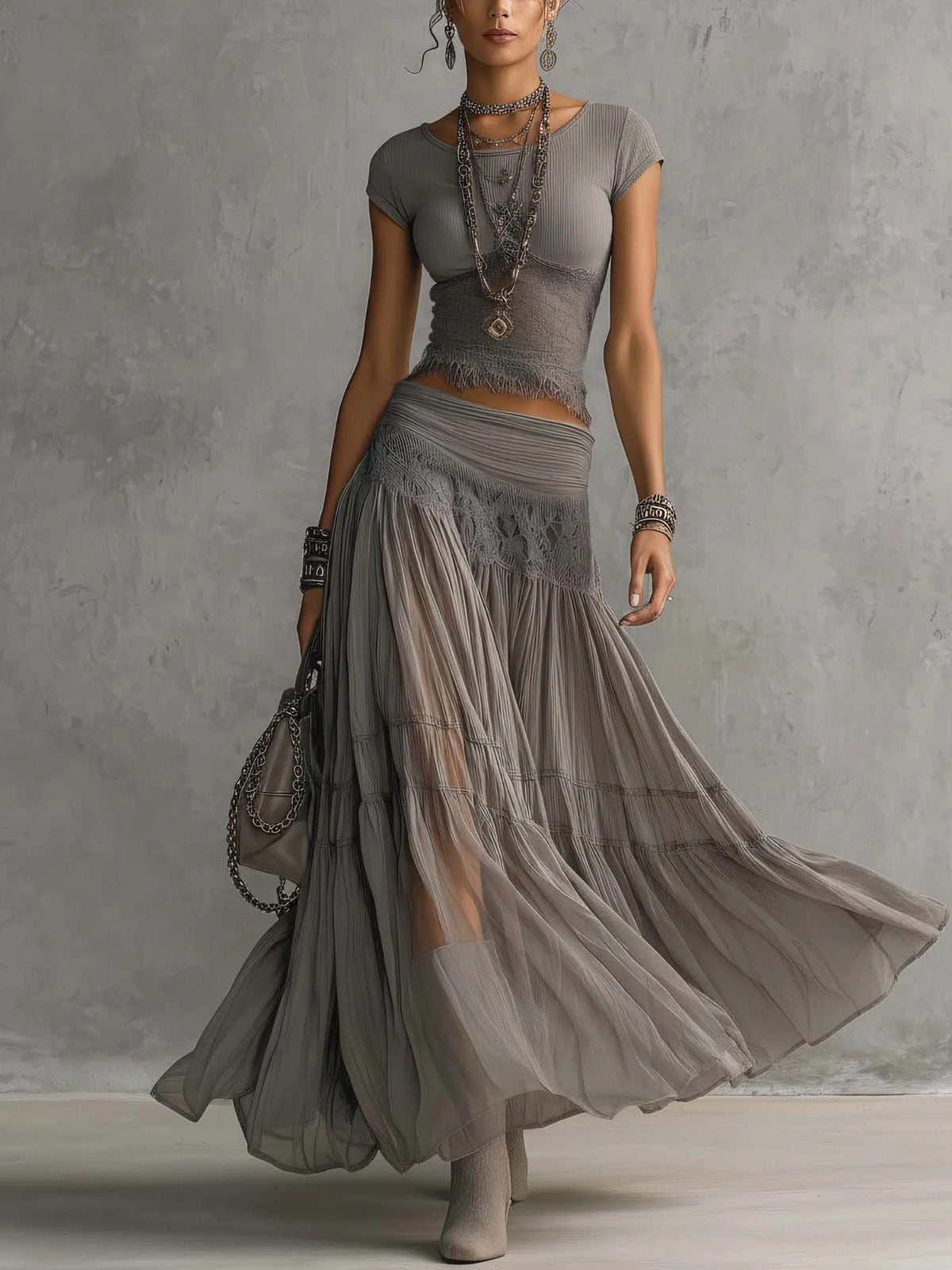 Conjunto Top y Falda Plisado