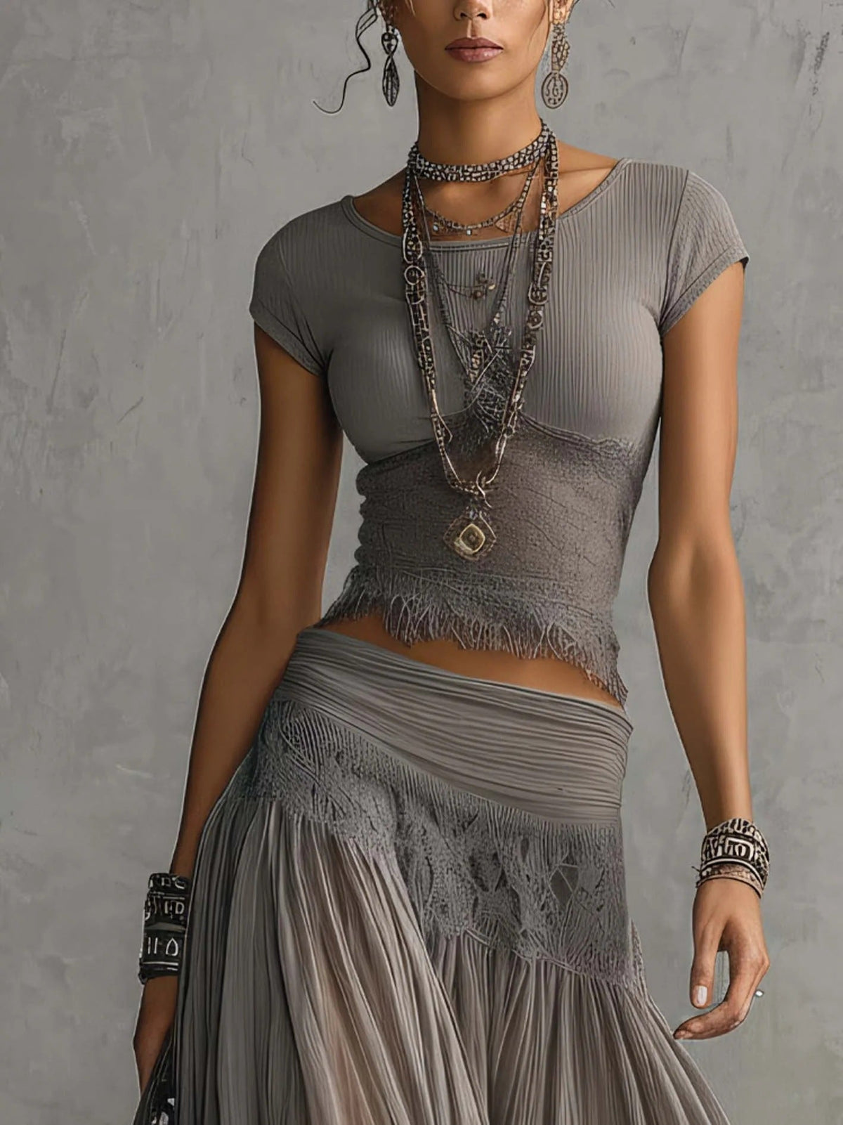 Conjunto Top y Falda Plisado