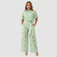 Conjunto Blusa y Pantalón Bordado de Algodón