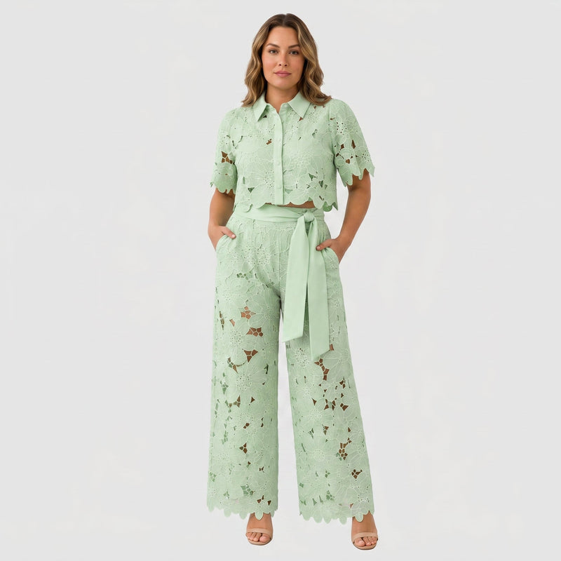 Conjunto Blusa y Pantalón Bordado de Algodón