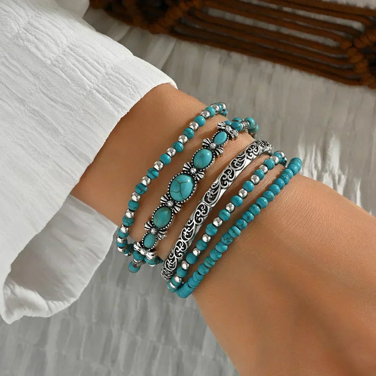Conjunto de Pulseras Turquesas