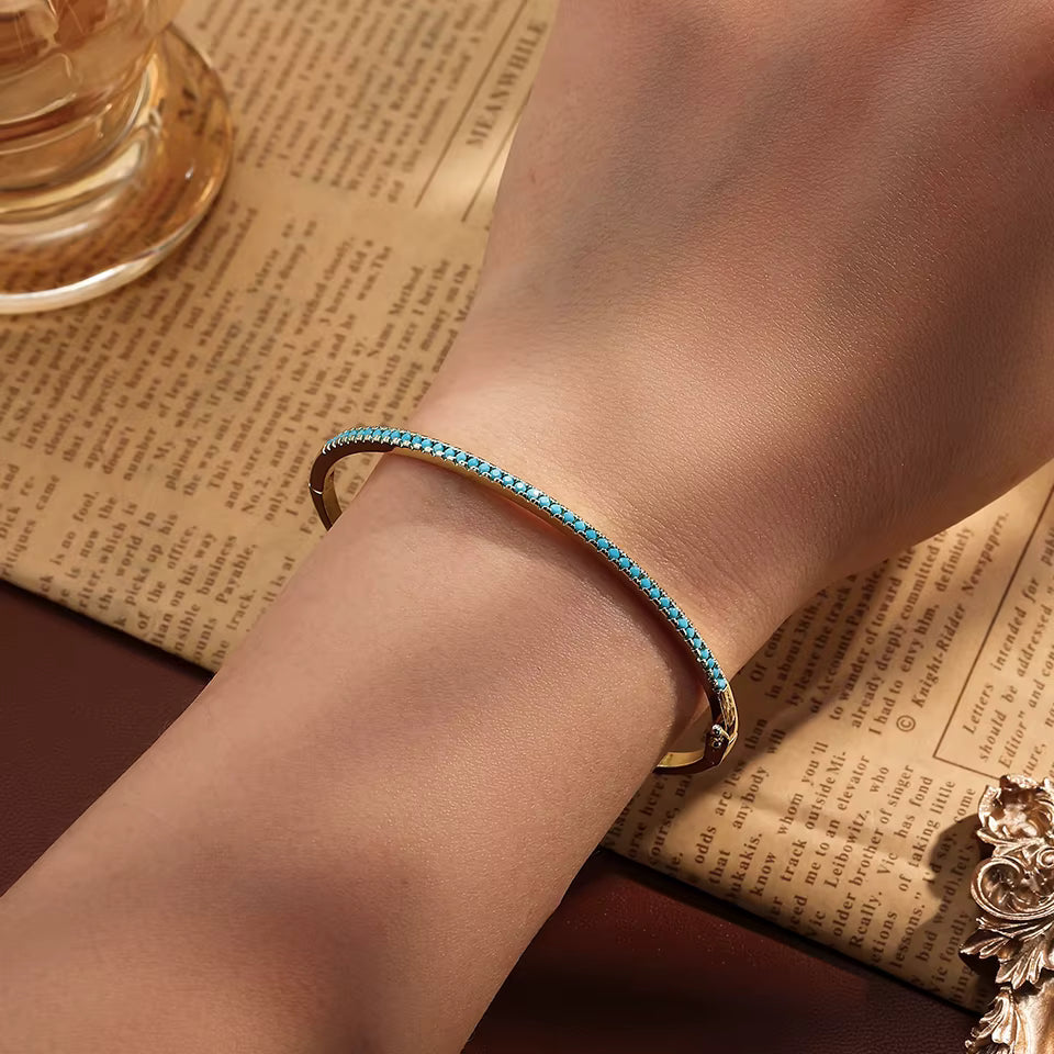 Pulsera Tenis Dorado y Turquesa