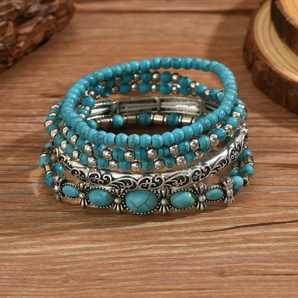 Conjunto de Pulseras Turquesas