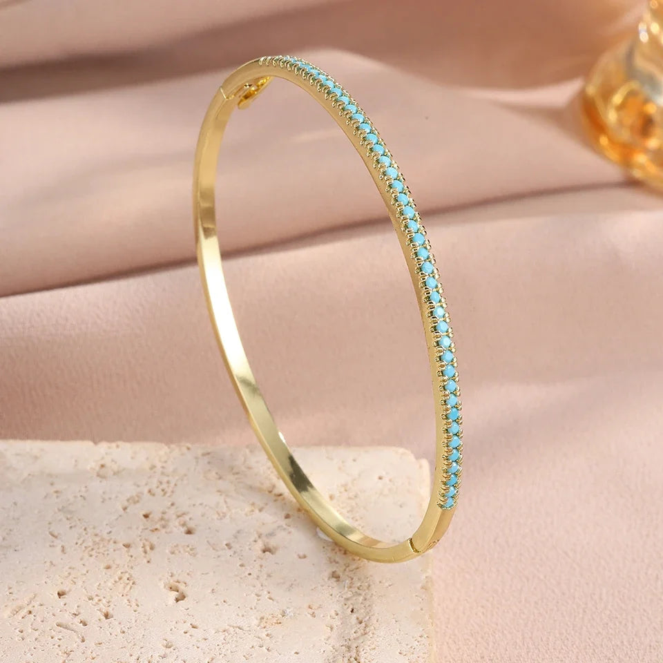 Pulsera Tenis Dorado y Turquesa