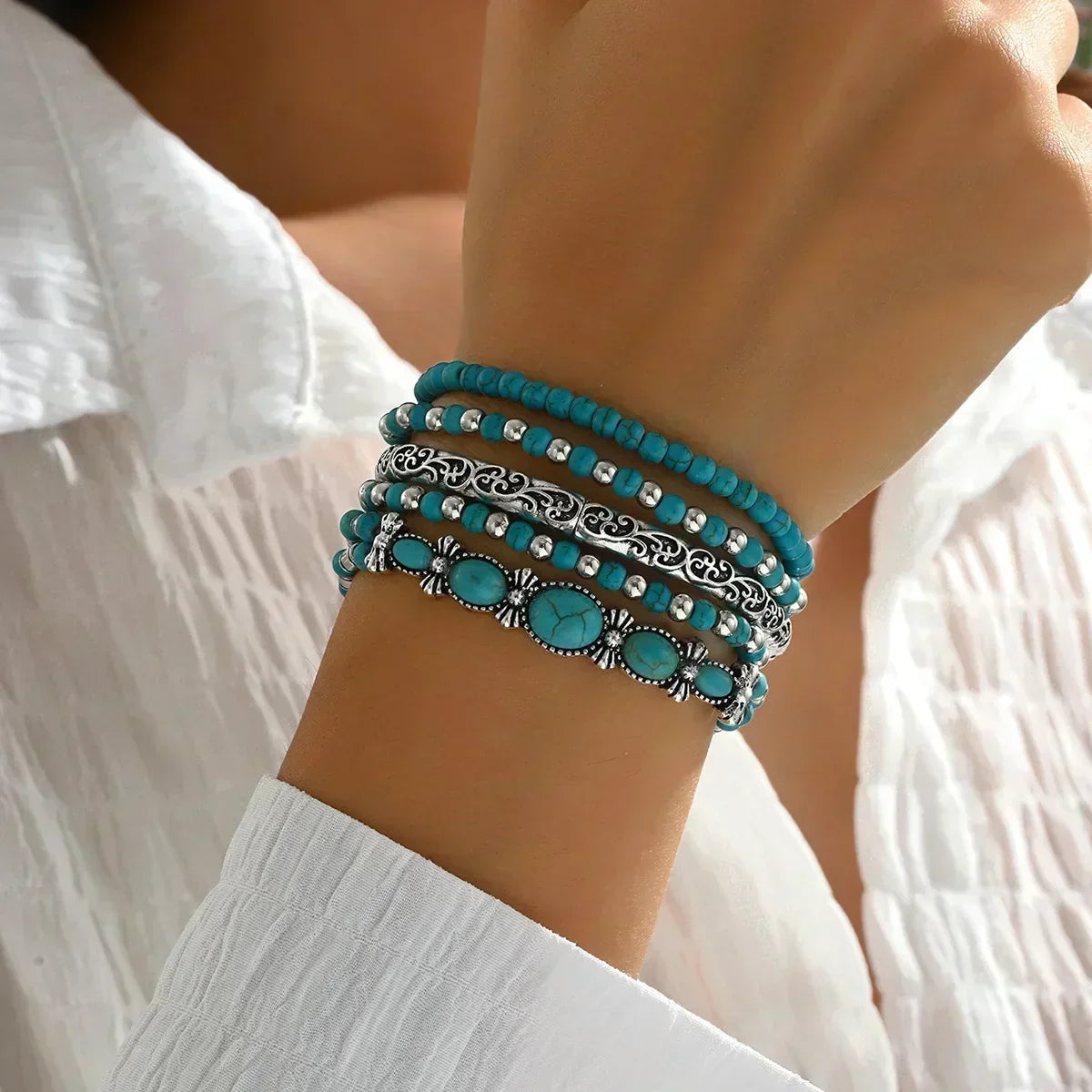 Conjunto de Pulseras Turquesas