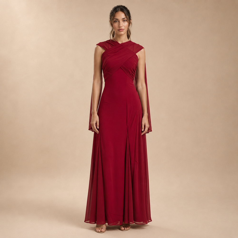 Vestido Largo Drapeado con Foulard