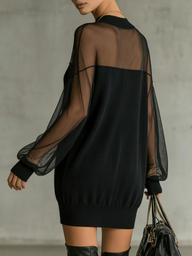 Mini Vestido Negro Mangas Malla
