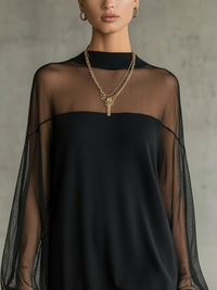 Mini Vestido Negro Mangas Malla