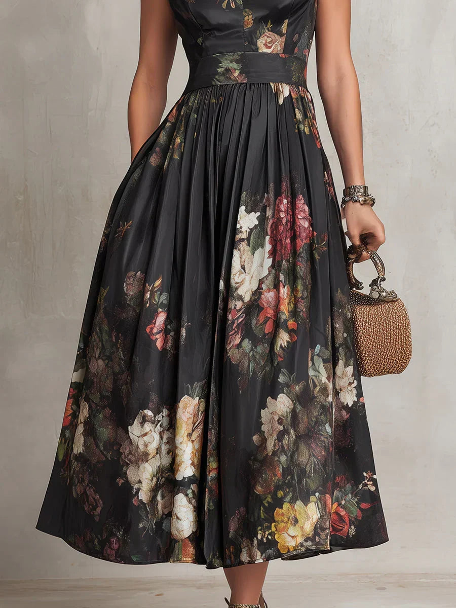 Vestido Midi Floral Negro