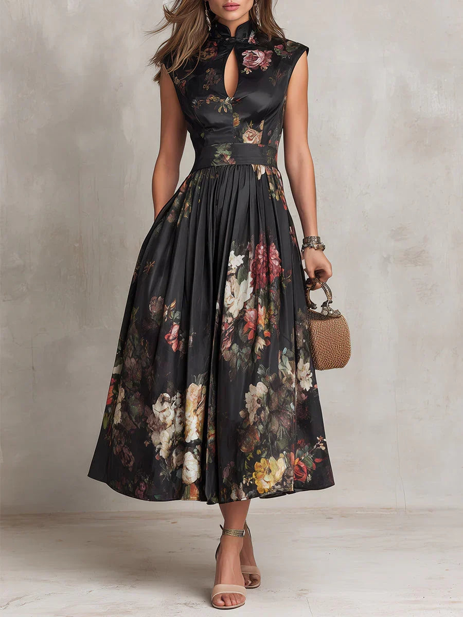 Vestido Midi Floral Negro
