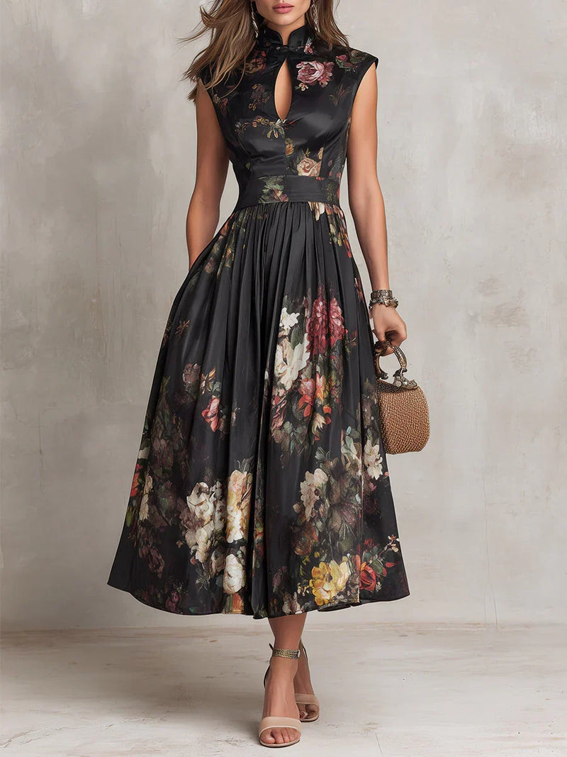 Vestido Midi Floral Negro