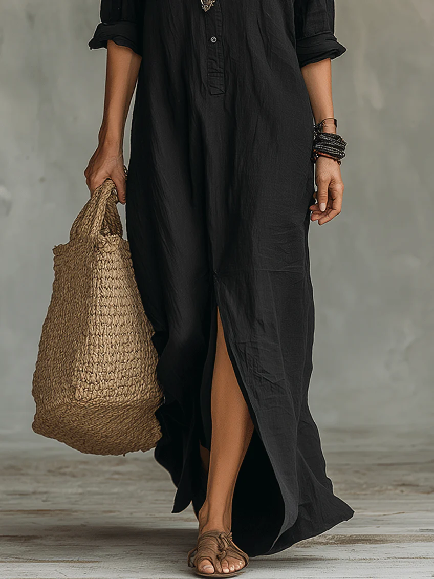 Vestido Maxi Negro con Botones