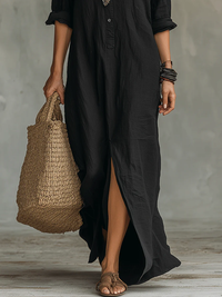 Vestido Maxi Negro con Botones