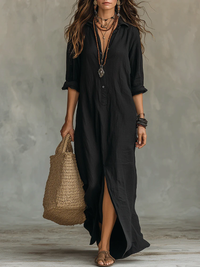 Vestido Maxi Negro con Botones