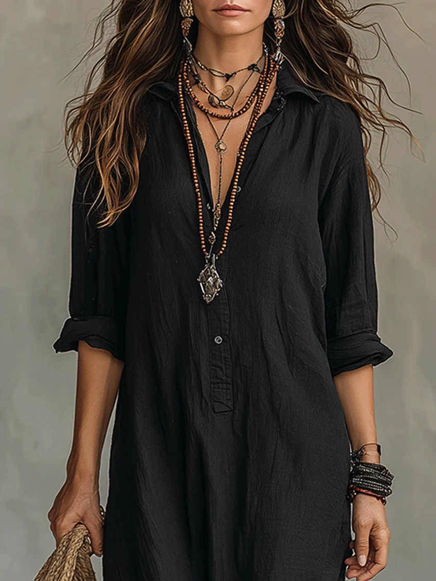Vestido Maxi Negro con Botones
