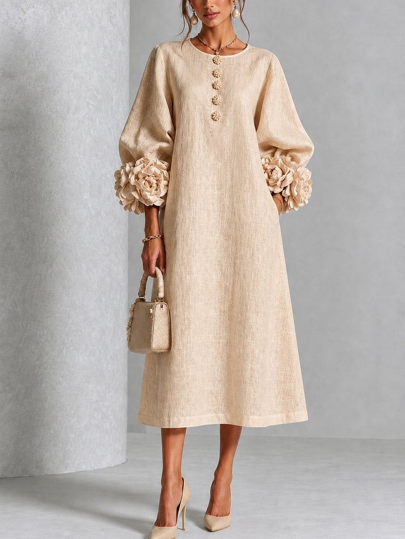 Vestido Midi Beige Floral