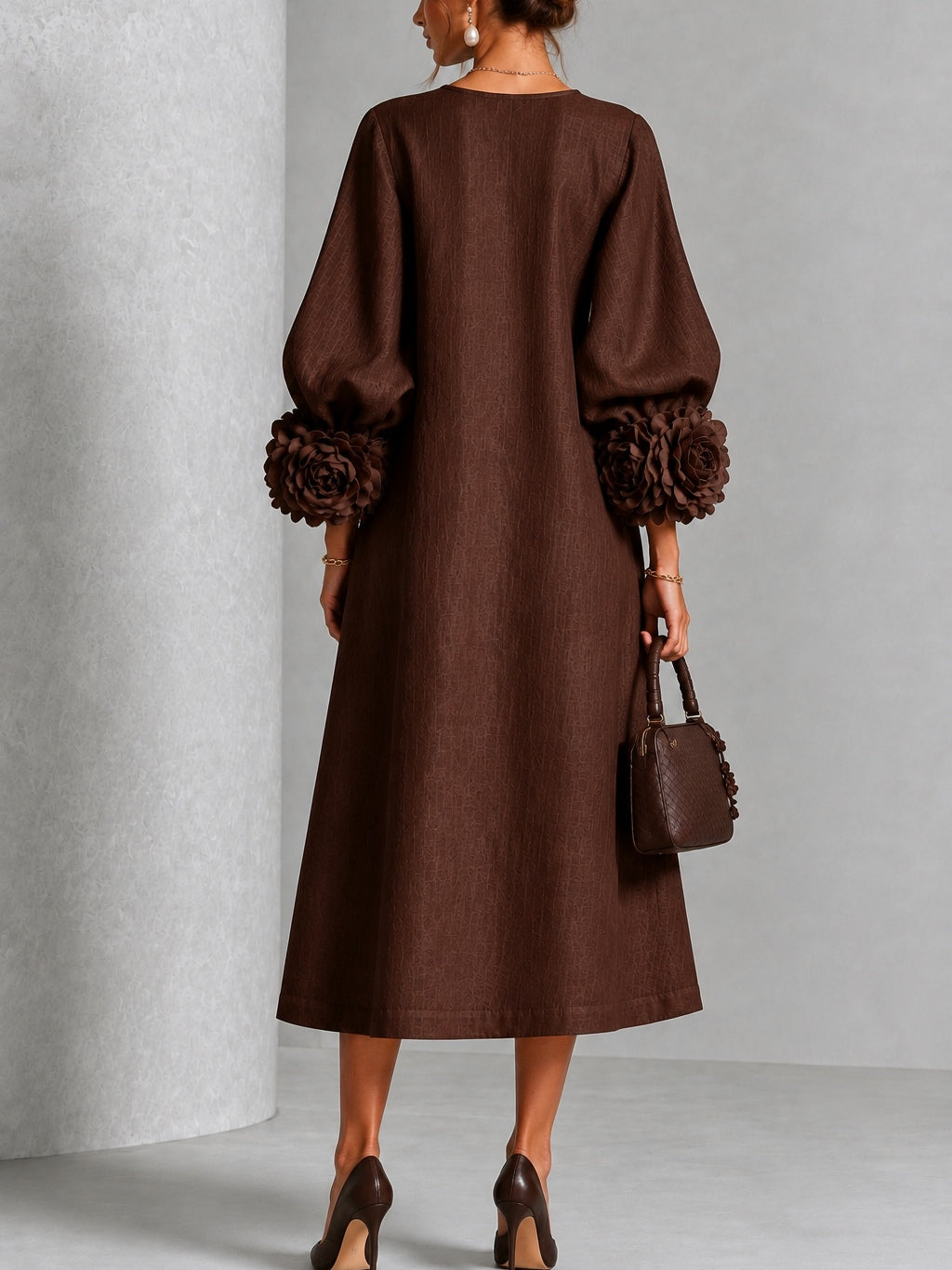 Vestido Midi Marrón Floral