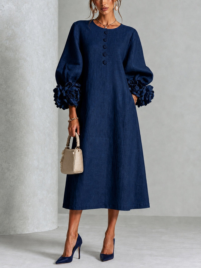 Vestido Midi Azul Marino Floral