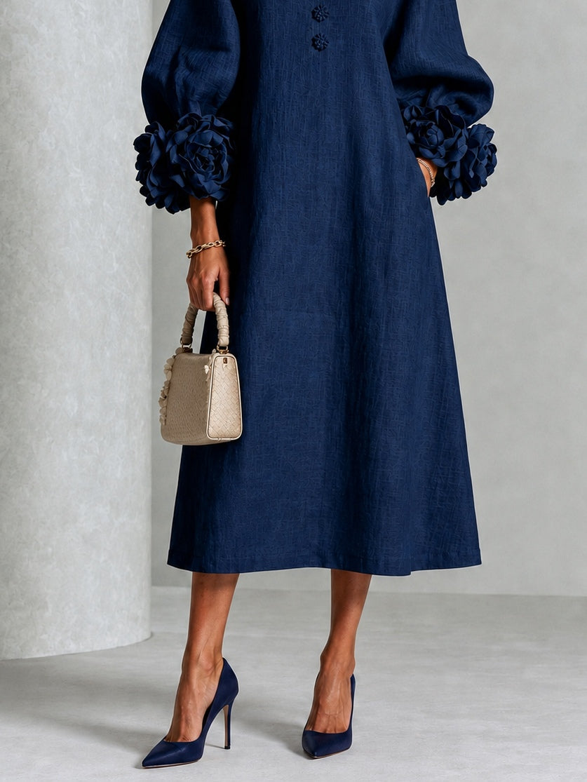 Vestido Midi Azul Marino Floral