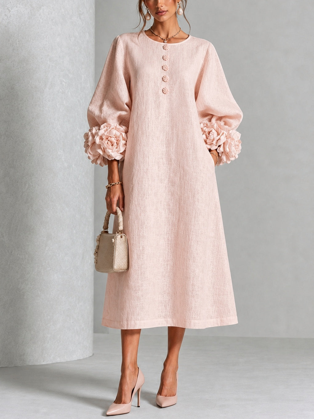 Vestido Midi Rosa Floral