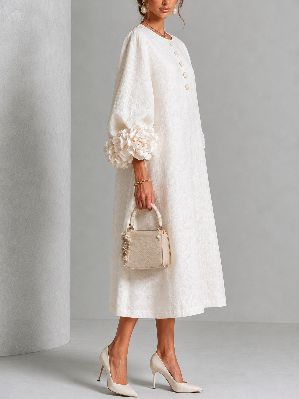 Vestido Midi Blanco Floral