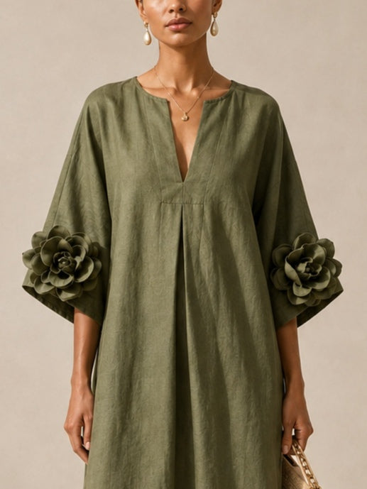 Vestido Midi Verde Oliva Floral