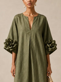 Vestido Midi Verde Oliva Floral