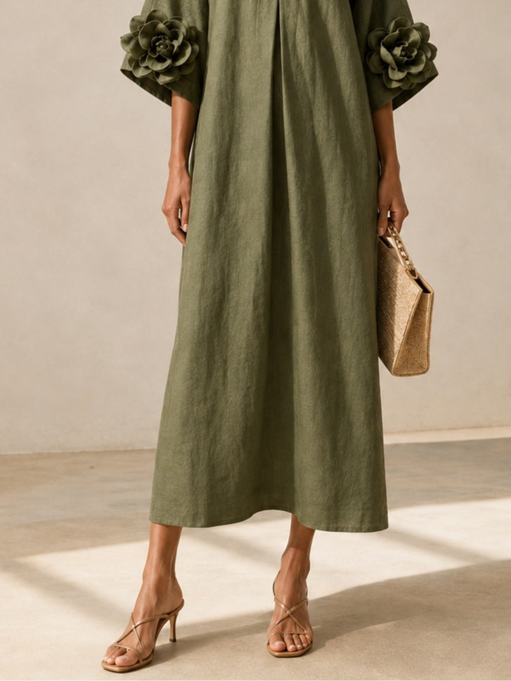 Vestido Midi Verde Oliva Floral