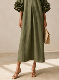 Vestido Midi Verde Oliva Floral