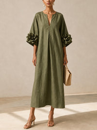 Vestido Midi Verde Oliva Floral