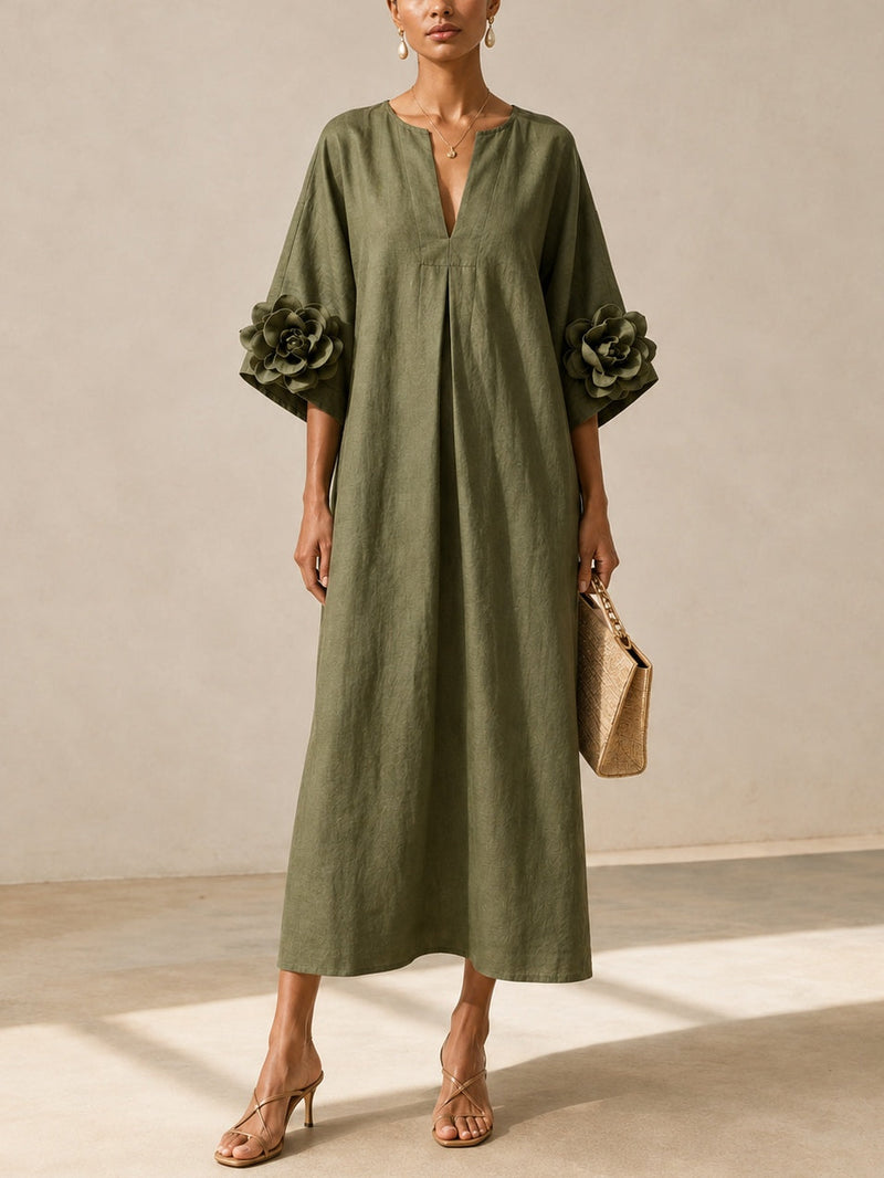 Vestido Midi Verde Oliva Floral