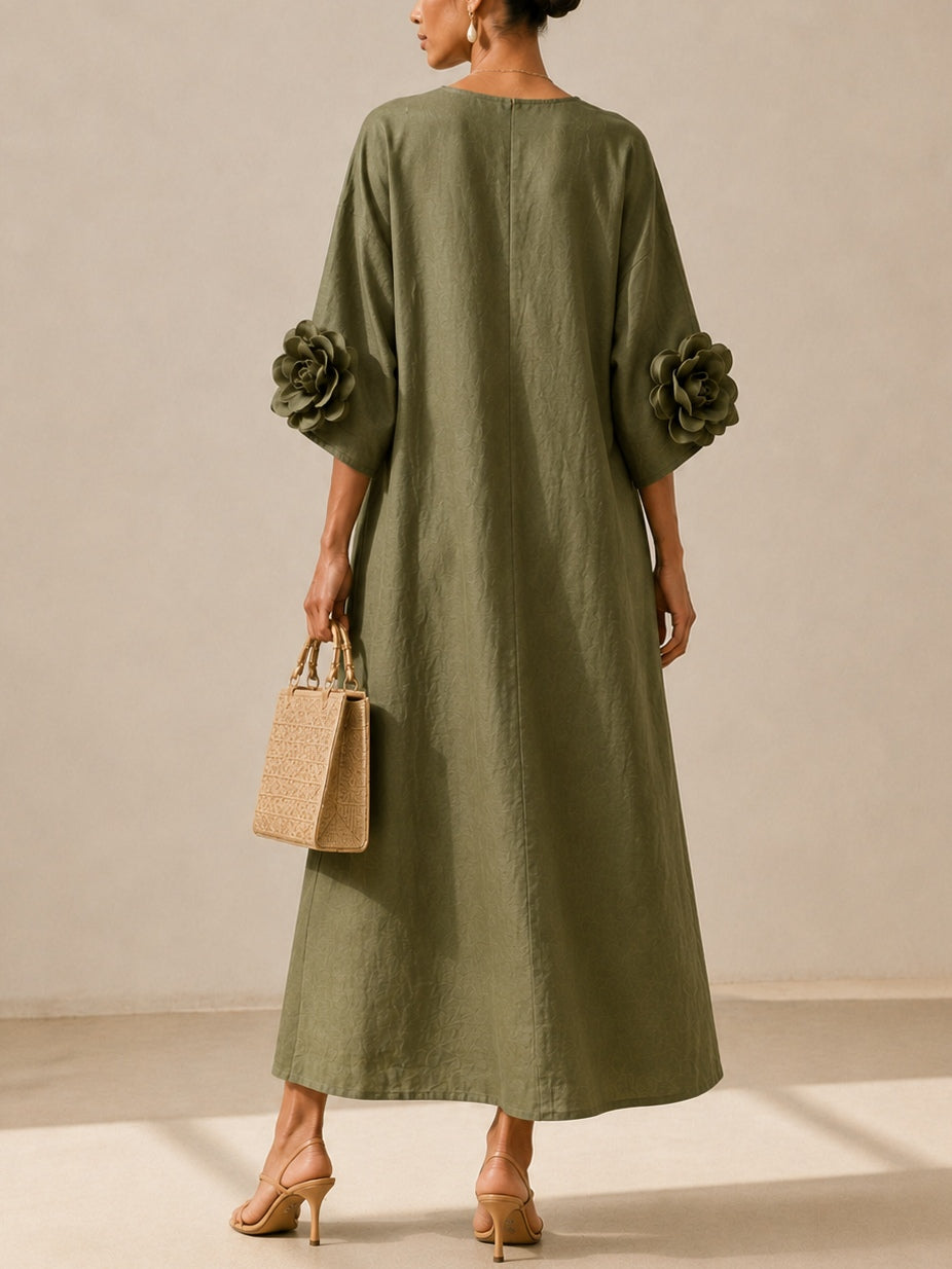 Vestido Midi Verde Oliva Floral