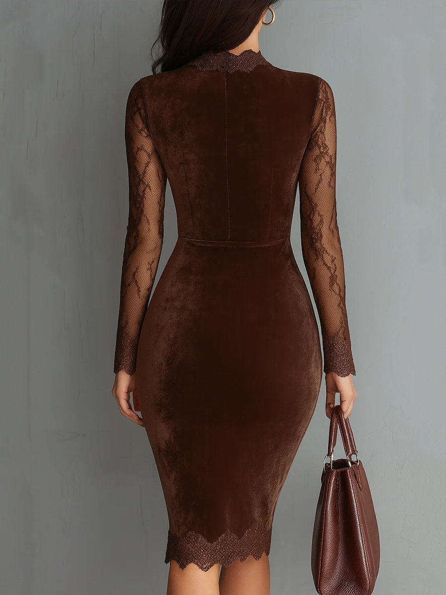 Vestido Mini Terciopelo Mangas Encaje