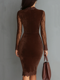 Vestido Mini Terciopelo Mangas Encaje