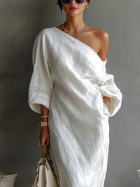 Vestido Maxi Blanco Hombro Único