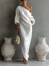 Vestido Maxi Blanco Hombro Único