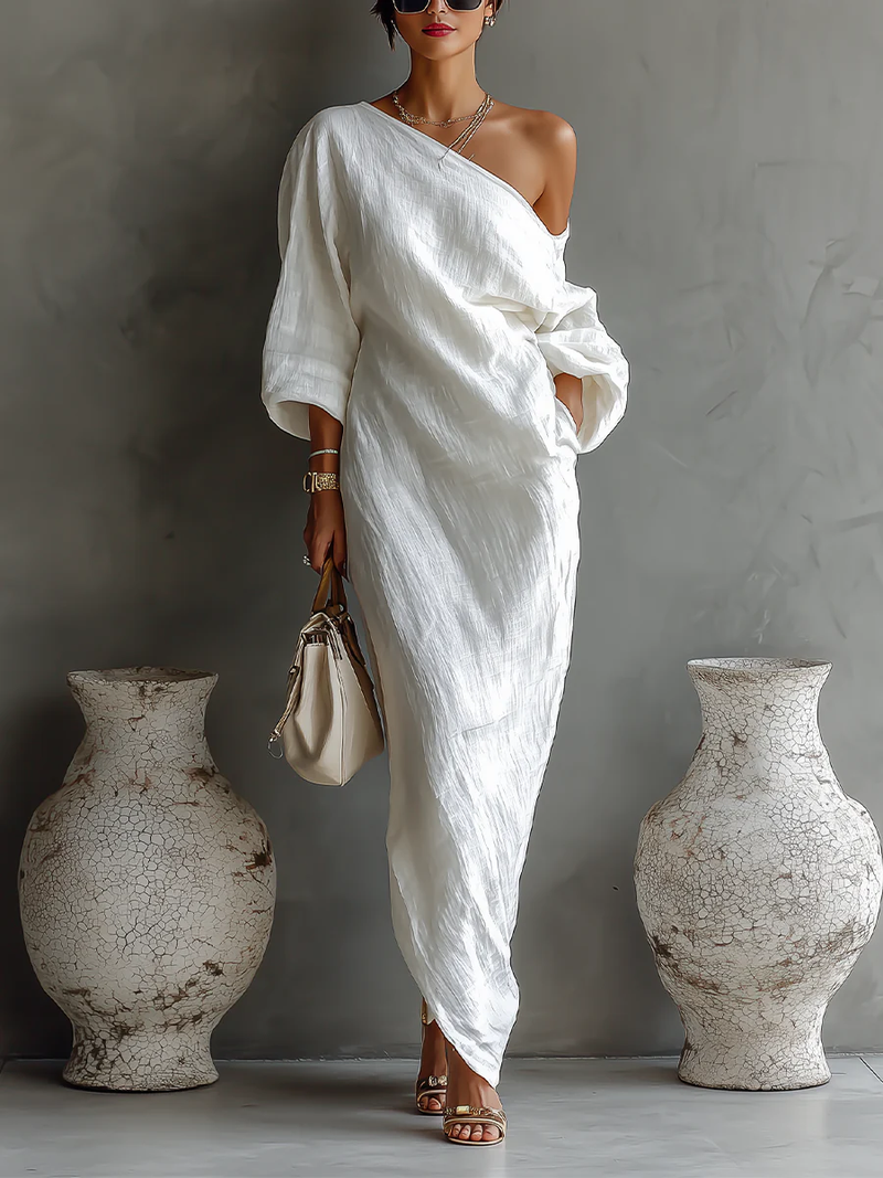 Vestido Maxi Blanco Hombro Único