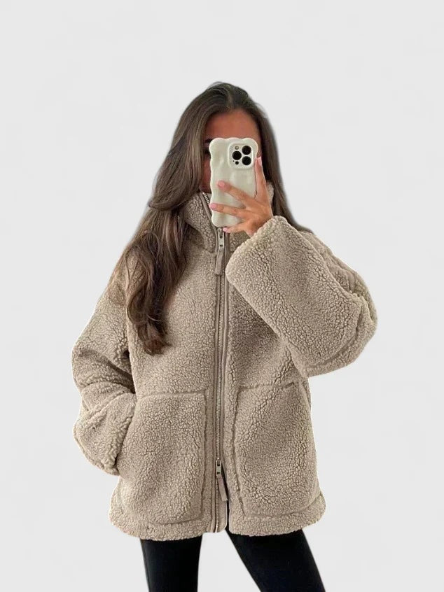 Chaquetón de Borreguito Cuello Alto con Cremallera